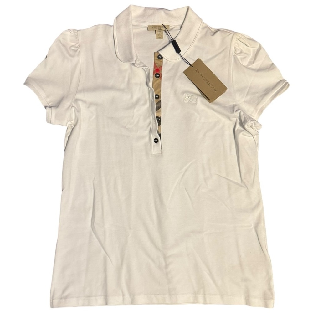 NWT Burberry Brit Women’s Girls White Short Sleeve Polo Blouse Top Sz XL